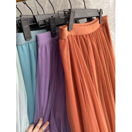 Bobo & Hanhan Women's Long Tulle Skirt, Maxi Length, Stylish, Bottoms, Body Cover, Adult, Cute, Elegant, Lined, Elastic Waist, Commute, Everyday Wear, orange