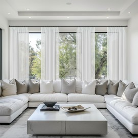 Topfinel Short Curtain with Ruffle Tape, 120 cm High Stores Curtain with Eyelets, Voile Curtains, Living Room Window Curtains, White, 140 cm Wide, Decorative Curtain for Small Windows