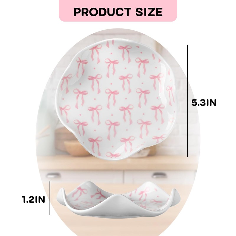 WEIMU 2pcs Ceramic Bow Spoon Rest Pink and Blue Cooking