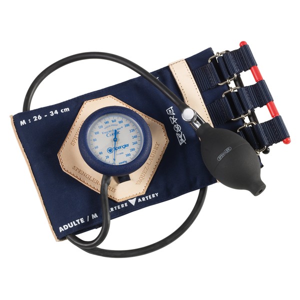 Spengler Vaquez-Laubry - Sfigmomanometro classico con bracciale con cinghie, di cotone, da adulto, taglia M, colore: blu
