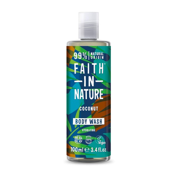 Faith In Nature Coconut Shower Gel, 100 ml, Moisturising, Vegan and Cruelty Free, SLS or Parabens, for Normal to Dry Hair