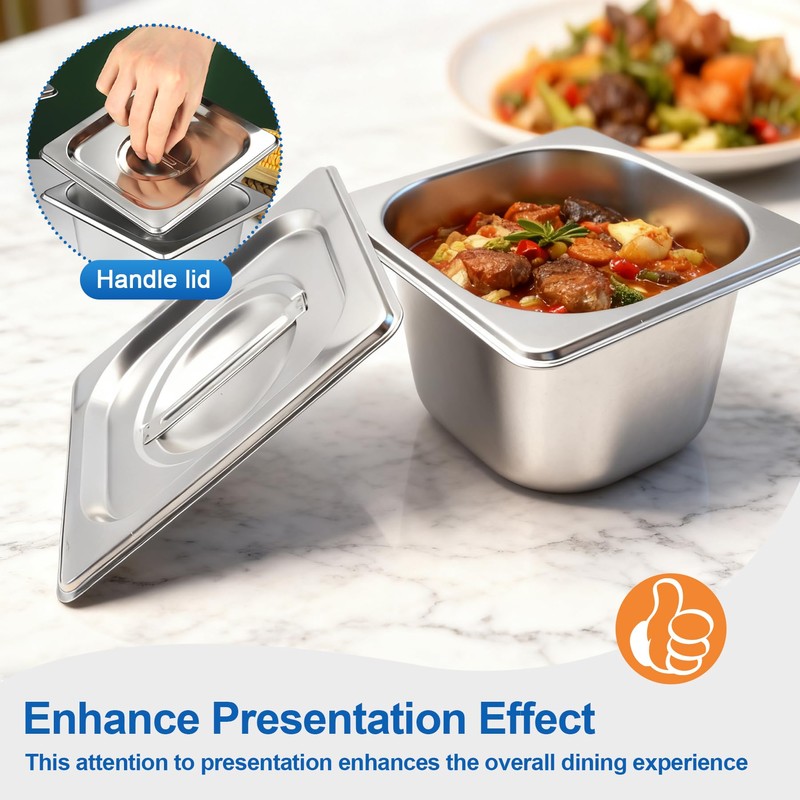 Philbinden 4 Pack Stainless Steel Hotel Pans 1/6 Size 4