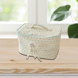 Milageto Cute Makeup Bag Travel Cosmetic Organizer Lightweight Travel Essentials Cosmetic Bag Quilted Organizer for Dorm Makeup Brush, beige