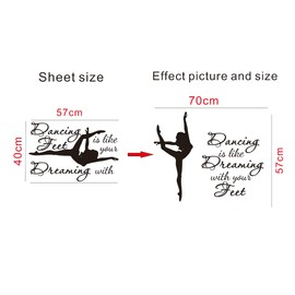 Girl Room Ballet Dancer Wall Decal Dancing is Like Dreaming with Your Feet Dance Wall Sticker Living Room Dance Room Mural Bedroom Wall Art Decor TM-79 (Black)