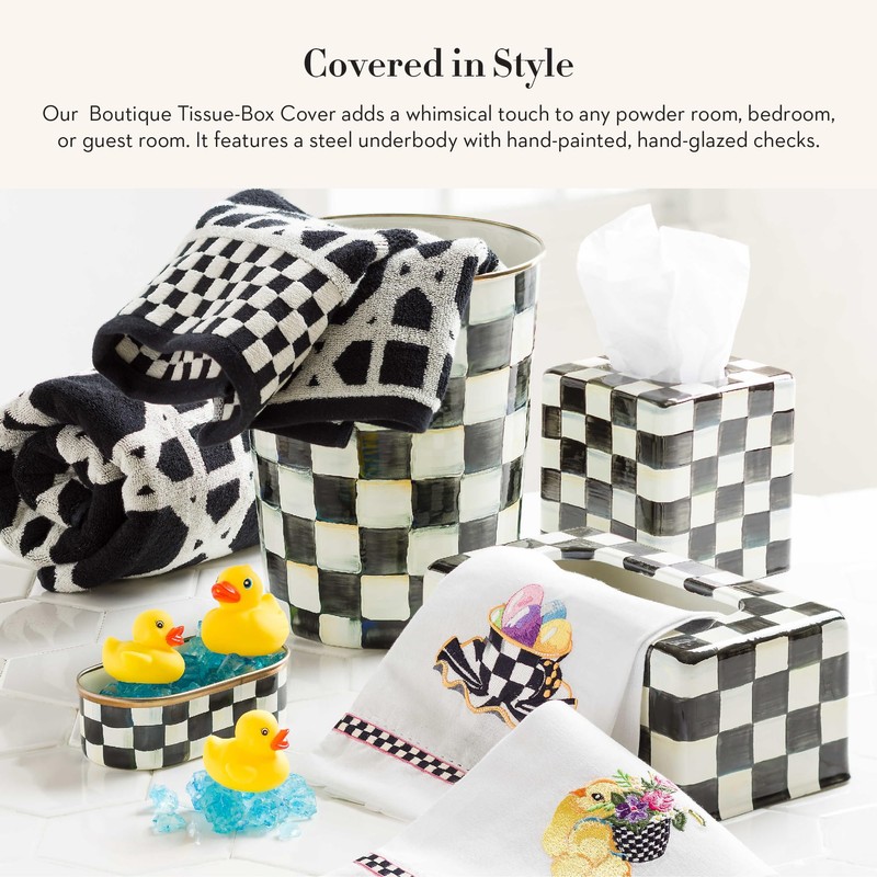 MACKENZIE-CHILDS Tissue-Box Cover, Tissue Holder for Home Decor, Black-and-White Courtly