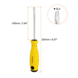 QUARKZMAN SL5 Flat Head Screwdriver 8.1 Inch Magnetic Slotted Screwdriver 3.9 Inch CR-V with Ergonomic Handle for DIY Repairs Yellow