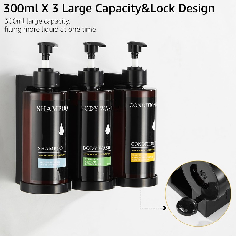 Shampoo and Conditioner Dispenser Shower Soap Dispenser No Drill 3