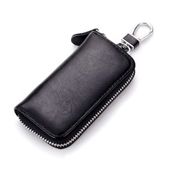Genuine Leather Key Holder Bag with 2 Card Slot & 6 Hooks & 1 Access Card,Key Case Car Key Holder Wallet for Men Women (Black)