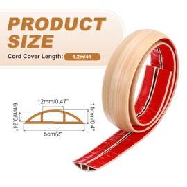 MECCANIXITY Floor Cord Cover 4ft, Extension Cord Hider for Floor Cable Management Wire Covers Protector Prevent Cable Trips 0.47" W x 0.24" H, White Maple