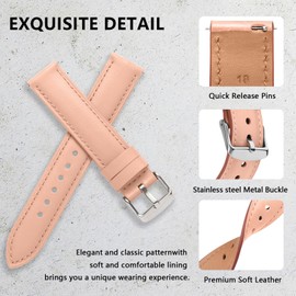 YLK Leather Strap for Garmin Vivomove 3S/Vivoactive 4S, Garmin Venu 3S/Venu 2S, Forerunner 265S/Forerunner 255S, 18 mm Soft Genuine Leather Watch Straps, Adjustable Replacement Strap (Pink)