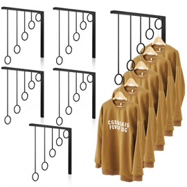 Menkxi 6 Pcs Wall Mounted Metal Garment Rack Black Clothes Rack with 5 Hanging Rings Clothing Organizer Bedroom Closet Retail Garment Display Hanger for Laundry Bedroom Bathroom Balcony Room