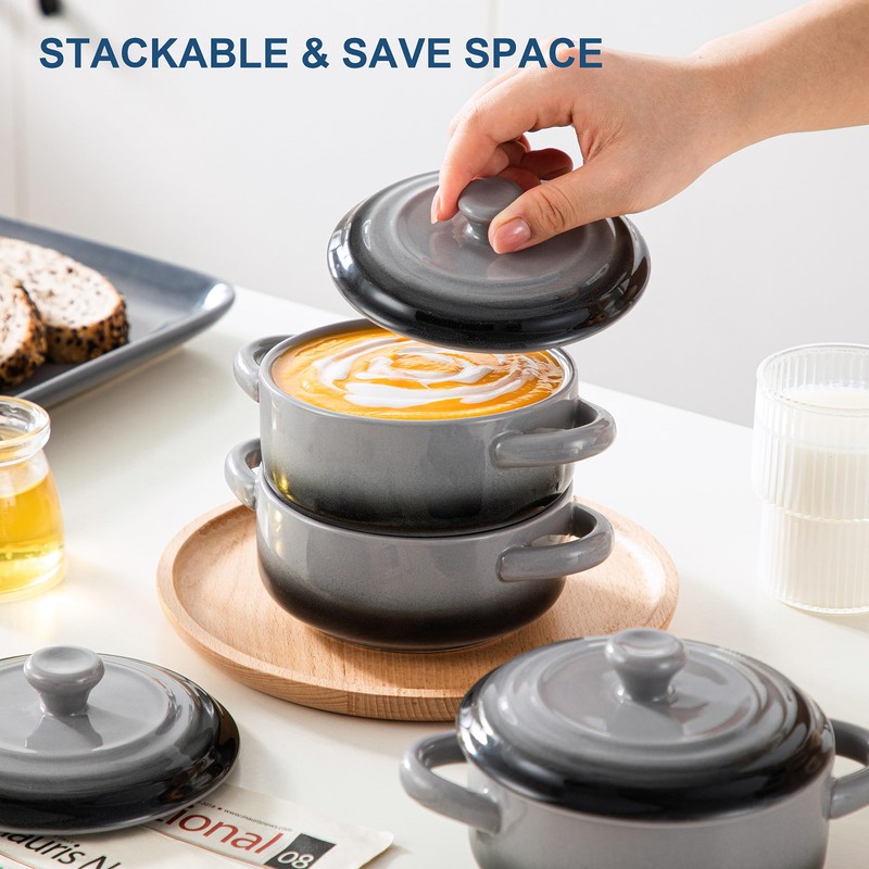 LOVECASA Mini Cocotte with Lid,12 OZ Small Casserole Dish for