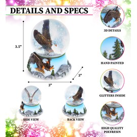 CoTa Global Eagle Snow Globe - Sparkly Water Globe Figurine with Sparkling Glitter, Collectible Novelty Ornament for Home Decor, for Birthdays, Christmas, and Valentine's Day - 65mm