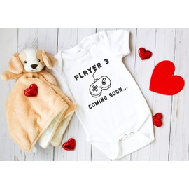 Ink Trendz® Player 3 Coming Soon.. Gamer Gaming Funny Pregnancy Reveal Novelty One-Piece Baby Bodysuit