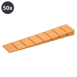 ALUSFERA Plastic Wedges Set - Door Stopper - Robust Wedge 50 Pieces - Wheel Chocks 20 x 100 x 8 mm - Universal Plastic Wedges - Furniture Wedges Maple Colour - Wedges with 8 Control Levels