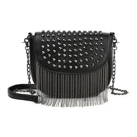 MEGAUK Mini Rivet Handbag Chain Fringe Shoulder Bag Cross Body Bags Elegant Chain Bag Punk Clutch Bag Evening Bag with Chain Strap Metal Shoulder Strap, 05995 Black A