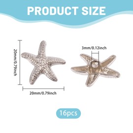 beinkmake 16Pcs Starfish Shaped Shell Buttons 20mm Alloy Antique Metal Shank Buttons Handmade Ocean Seashells Decorative Accessories for Sewing Dresses Suits Shirts Coats, Silvery