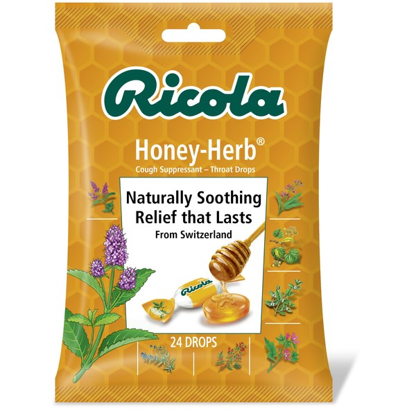 Ricola Cough Suppressant Throat Drops, Honey-Herb, 24 Drops (Pack of 12)