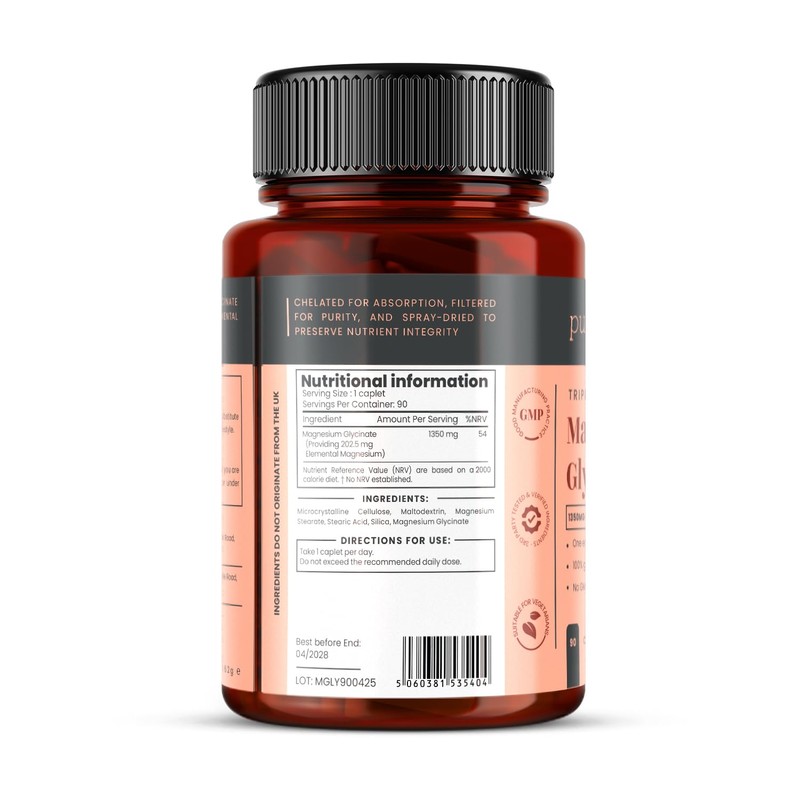 Triple Strength Magnesium Glycinate 1350mg x 90 Caplets – 202.5mg