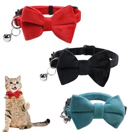 3 Pcs Breakaway Cat Collars with Bell and Bow kitten collar, for Pet Kitten Cats and Puppy Graduation Wedding Birthday Pet Party Bowtie Collar cat collar with bell cat collar with bow cat bow tie