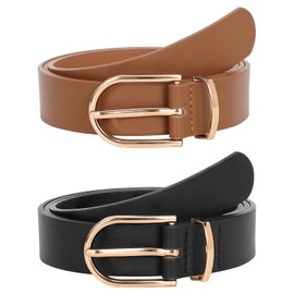 JASGOOD 2 Pack Women Leather Belts for Jeans Pants Fashion Ladies Belt with Gold Buckle,B-Black+Brown,Fit Waist Size 25"-31"