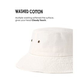FURTALK Bucket Hats for Women Washed Cotton Packable Summer Beach Sun Hats Mens Womens Bucket Hat with Strings for Travel White