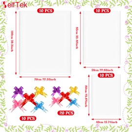 SelfTek 30 Pcs Cellophane Bags for Hampers, 3 Sizes Large Hampers Bags with 30 Pcs Pull Bows Clear Cellophane Wrap Bags for Gift Baskets Making Easter Presents Packaging