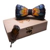 JEMYGINS Blue Feather Bow Tie Leather Bow tie and Brooch