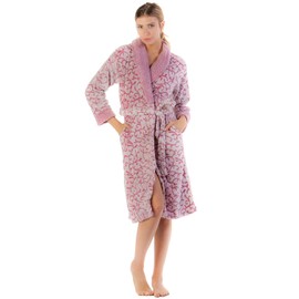 Casual Nights Women's Jacquard Print Fleece Plush Robe - Wine - Small