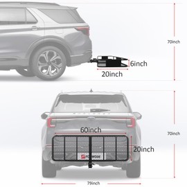 FORWODE 60x20x6 Hitch Cargo Carrier for 2 Inch Receiver, 500LB Capacity Hitch Mount Cargo Rack Carrier, Folding Hitch Cargo Basket with Antirust Coat