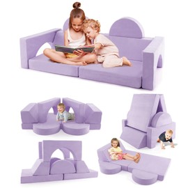 INFANS Mondular Kids Play Couch, 8PCS Toddler Sectional Sofa Building Fort for Playroom, Bedroom, Imaginative Convertible Floor Cushion, Foam Set for Boys and Girls