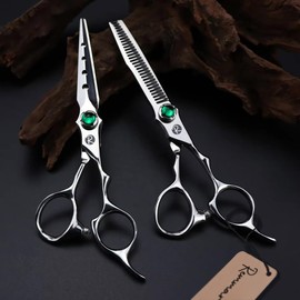 Tijeras de Peluqueria, Tijeras para Cortar Cabello Profesional, Set 2 Tijeras Barbero o Estilista con Estuche 6 pulgadas 15cm. Acero Japonés 440C. RCL1 Color Plata