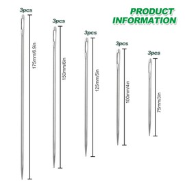 Long Sewing Needles 15 PCS Large Eye Darning Tapestry Needles for Yarn Hand Sewing Quilting Stitching Needle for Doll Making Leather