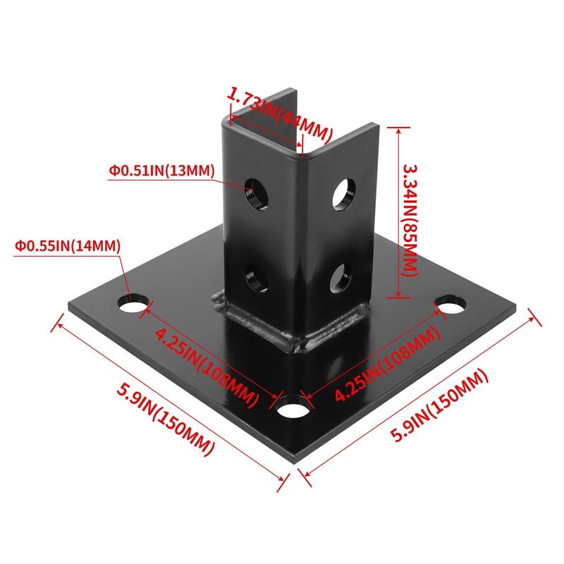 Skelang Post Base, 4 Holes Square Post Bracket, Strut Base