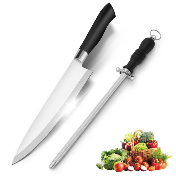 BEWOS Chef Knife Set with Knife Sharpeners, 8” Pro Chefs Knife, Ultra Sharp Kitchen Knife with Ergonomic Handle, Stainless Steel Chef Knives for Home, Kitchen & Restaurant, Dishwasher Safe