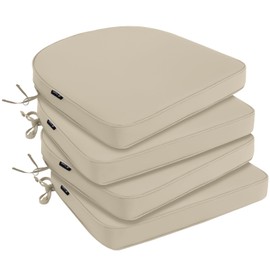 Favoyard Outdoor Chair Cushions 19"x19"x2" Set of 4 Waterproof Seat Cushion for Patio Furniture with 3-Year Fade Resistant Removable Cover Attach Straps Hidden Zipper Round Corner for Yard Garden