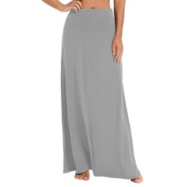 EXCHIC Women's Bohemian Style Print/Solid Elastic Waist Long Maxi Skirt (S, Light Gray)