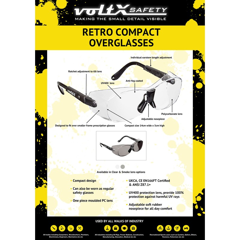 voltX 'RETRO SAFETY OVERGLASSES' with Case – Suitable as FITOVERS