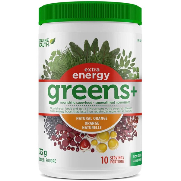 Genuine Health Greens+ Extra Energy, 10 Servings / Natural Orange