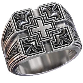 PikaLF Cross Ring for Men, Christian Religious Ring, Vintage Carved Band Rings, Retro Cross Totem Ring, Gothic Cross Amulet Ring, Punk Cross Signet Ring, Baptism Christian Jewelry, NO