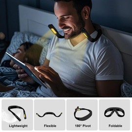 KACASHIP Neck Reading Light Black LED Brightness Rechargeable 10-80Hrs Bendable Book Lamp for Reading in Bed Knitting Camping Repairing Reading Lovers Gifts