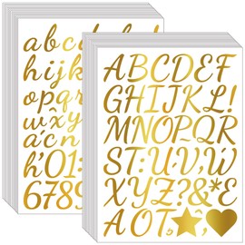 1600 Pieces 30 Sheets Vinyl Cursive Letters Stickers Set,1 Inch Gold Self Adhesive Alphabet Number Stickers,DIY Small Letter Number Decals for Scrapbooking,Water Bottles,Jars,Spices,Craft,Mailbox