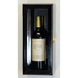 Single Wine Bottle Wall Display Case Cabinet Holder with Mirror Back Holds Bordeux Cabernet Burgundy Pinot Champagne Magnum Bottles (Black Finish)