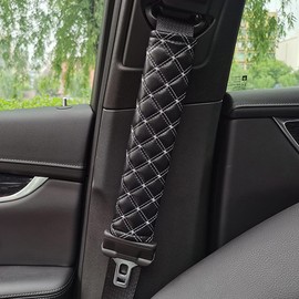 Namvo 2Pcs Car Seat Belt Pad Cover, Car Seat Belt Pading Safety Belt Strap Protector, Comfort Car Harness Pads Luggage Shoulder Pad for Adults Black with White Line