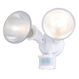 VAXCEL White Motion Sensor Dusk to Dawn Outdoor Security Flood Light - 2 Adjustable Light Heads - 4 Modes