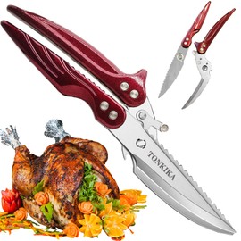 TONKIKA Heavy Duty Poultry Shears, Professional Kitchen Scissors, Kitchen Shears for Food Heavy Duty Chicken Scissors,Spatchcock Turkey Shears that Come Apart,Red