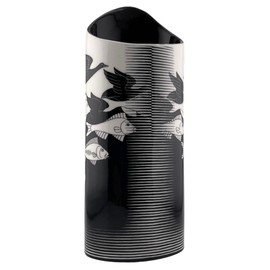 Decorative Ceramic Vase with Escher Sky and Water Design, Black and White Bird Fish Pattern