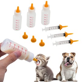 YeulYuuri Pet Feeding Bottle and Syringe Set for Puppies and Kittens(3 Bottles,3 Syringes,9 Nipples)