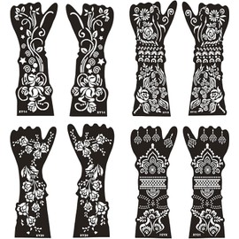 MKHTOQE 8 Sheets Large Henna Stencils for Arms – Reusable Left & Right Hand Floral Tattoo Templates | Indian & Arabian Mehndi Body Art Stickers for Forearm & Arm, Temporary DIY Design Kit