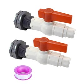 BesNPT 2Pcs Rain Barrel Spigot Faucet Kit with PVC Bulkhead Fitting Ball Valve Thread Seal Tape and Garden Hose Male Threaded Adapter (3/4" Male), fits 1-3/8 and 1-1/2 ID Hole